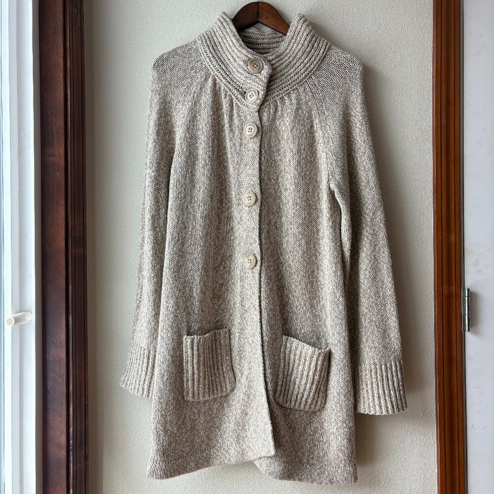 *Old Navy Cotton Wool Blend Sweater Beige Cream Knit Sweater Jacket Pockets Sz L
